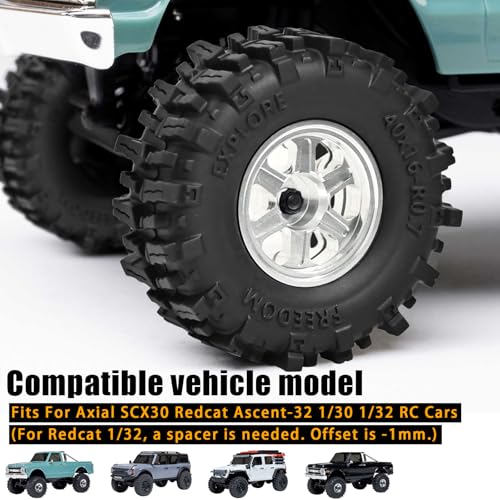 0.7” FS6 Super Soft Rubber Tires & CNC -1mm Offset Aluminum Beadlock Rims, 40×16mm Micro Crawler Wheels Tires Set for Axial SCX30 Redcat Ascent-32 1/30–1/32 RC Crawler, 4PCS Silver - color: Silver