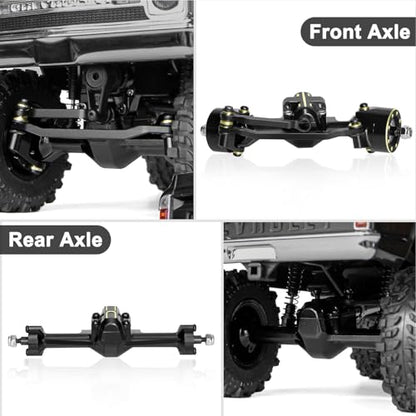 Aluminum Front & Rear Axle Set Upgrades Part with Diff Covers, Steering Link,Gear,Brass Rear Hub Weight for 1/30 Axial SCX30 RC Crawler Upgrades (Black)