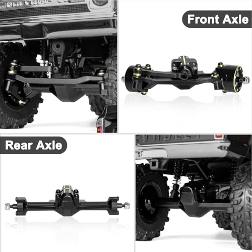 Aluminum Front & Rear Axle Set Upgrades Part with Diff Covers, Steering Link,Gear,Brass Rear Hub Weight for 1/30 Axial SCX30 RC Crawler Upgrades (Black)