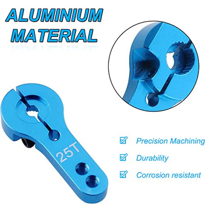 25T Aluminum Dual Clamping Metal Servo Arm Horn, 6 Colors, RC Model Motor Spare Parts for RC Car/Model Boat/Truck/Airplane (12Pcs)