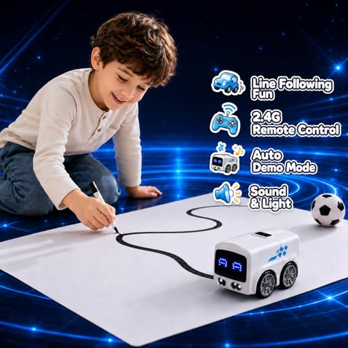 Magic Mini Bus Toy, 2.4GHz RC Line Following Car with Gesture Follow & Escape Modes, Rechargeable Inductive Bus with LED Lights, STEM Toy Gift for Kids Ages 3-8, White - color: White
