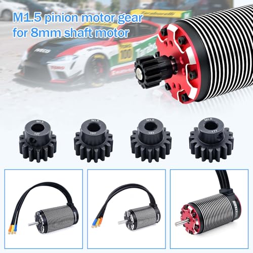 M1.5 Pinion Gear 14T 15T 16T 17T 8mm Shaft Steel Motor Gear Set for 1/5 1/6 1/7 1/8 1/10 Tra-xxas Arrma HSP HPI AXIAL LOSI RC Car Brushed Brushless Motor - size: 14T 15T 16T 17T