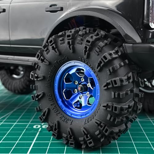 1.3inch beadlock Wheels RC Aluminium Rims for 1/18th TRX4M 1/24th Axial SCX24 RC Crawler Car Upgrade Parts (Blue) - color: Blue