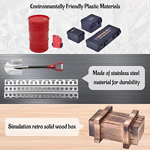 GLOBACT 10 Pcs RC Crawler Accessories Roof Decoration for 1/10 RC Crawler | Luggage Net, Oil Drum, Wood Box, Fuel Tank, Recovery Board, Toolbox, Shovel