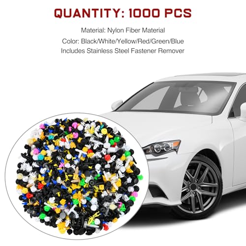 GOOACC 1001PCS Universal Car Clips Mixed Auto Retainer Rivet Push Clips | Bumper Fender Trim Door Panel Shield Engine Cover with fastener remover for GM Ford Chrysler Toyota Lexus Acura Dodge Jeep - color: 1000Pcs Mixed Clips + 1 Remover