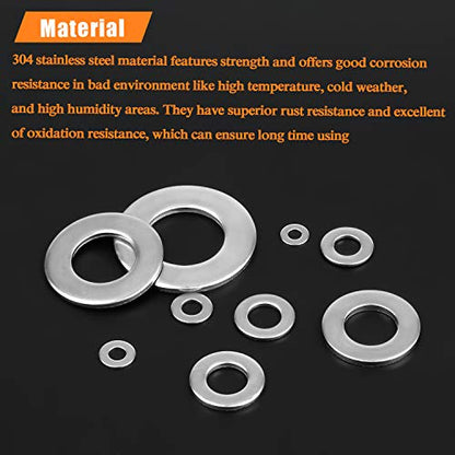 HELIFOUNER 500 Pieces M2 Flat Washers, 304 Stainless Steel, Inner Diameter 2mm, Outer Diameter 5mm, Thickness 0.3mm, Fender Washers, Metal Washers for Screws Bolts - size: M2