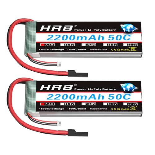 HRB 2PCS 2S Lipo Battery 7.4V 2200mAh RC LiPo Batteries with TR Plug Compatible with RC Car Truck Quadcopter Airplane Helicopter Boat