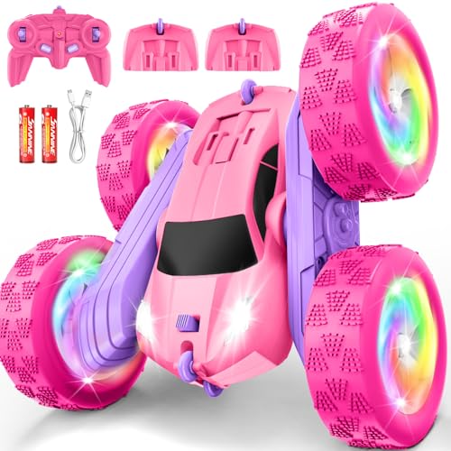 Remote Control Car, RC Cars for Girls, 2.4 GHz Double Sided RC Crawler with Upgraded USB-C Modular Battery, 360°Rotating Car Toys for 6 7 8 9 10 11 12 Year Old Girl Birthday Gift Pink-Purple - color: Pinkpurple