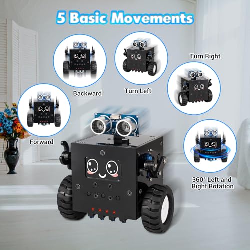 DIY Robot Kit Soldering Project, ICSTATION Robot Car Soldering Practice Kit with Time & Expressions Display STEM Science Kits for Back to School Students Adults Ages 15+ Experiment Education