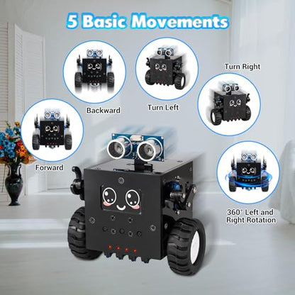 DIY Robot Kit Soldering Project, ICSTATION Robot Car Soldering Practice Kit with Time & Expressions Display STEM Science Kits for Back to School Students Adults Ages 15+ Experiment Education