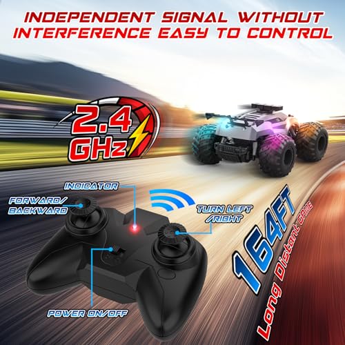 EpochAir 1:18 Remote Control Car 20km/h with 2 Rechargeable Battery 2.4GHz | All Terrain Off-Road Monster Truck with Bodylights&Headlights &Headlamps, Toy Car Gift for 3-12 Year Old Boys Girls Kids - color: Gray