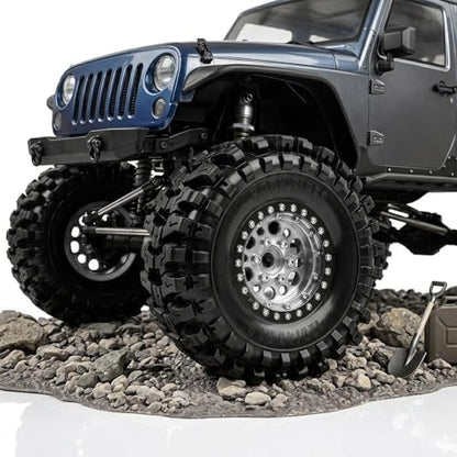 1/10 RC Crawler Tires and Wheels, 1.9" 120mm Rubber Rock Crawler Tires with Beadlock Rims, 4PCS RC Tires for Axial SCX10 TRX-4 1/10 Scale RC Off-Road Trucks (Silvery) - color: Silvery