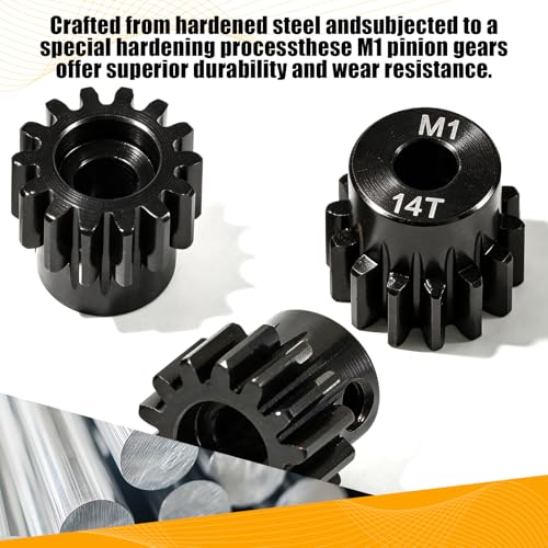 M1 Gear 14T 5mm Bore 3-Pack – High-Precision Hardened Steel Motor Pinion Gear for 1/8 1/10 RC Crawler, Monster Truck, Short Course Truck & Boat (Compatible with Traxxas Axial, FMS, HSP Redcat Losi) - style: M1 3Pcs 14T