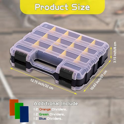 Tool Box Storage Organizer, TONGQI 34-Compartment Double Side Small Parts Box with Removable Plastic Dividers for Hardware, Screws, Bolts, Nails, Jewelry and Fishing Accessories, 1 Pack