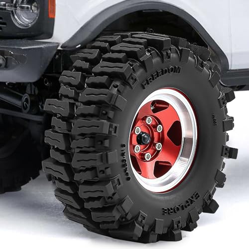 1.3" RC Beadlock Wheel Tires Set 64x26mm for SCX24 TRX4M, Red (4PCS) | Upgraded 1.45-inch Wheel for 1/24 SCX24 AX24 FCX24 1/18 TRX4M FMS RC Crawler Car Upgrade - color: Red