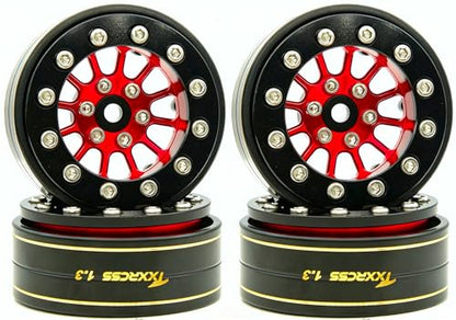 1.3 Beadlock Wheels & Brass Rim 46.5g Offset-3mm for 1/18 1/24 RC TF (Red Black) - color: Red Black