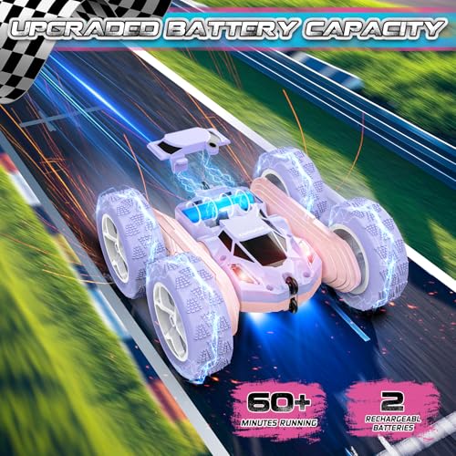 cosone Pink Purple RC Stunt Car for Kids | 360° Rotating Spins, Double-Sided Driving, LED Lights, 2.4GHz Racing Toy, Ages 4-8 8-12 - color: Purple&pink