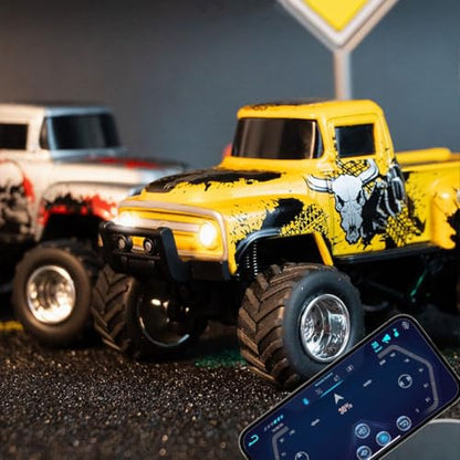 1:64 Scale MINI Monster Truck RC Car with Tow Hook, 2.4G Alloy Remote Control Vehicle with 3-Speed Gear,Multi-Player Off-Road Model HG4-231 - color: Yellow