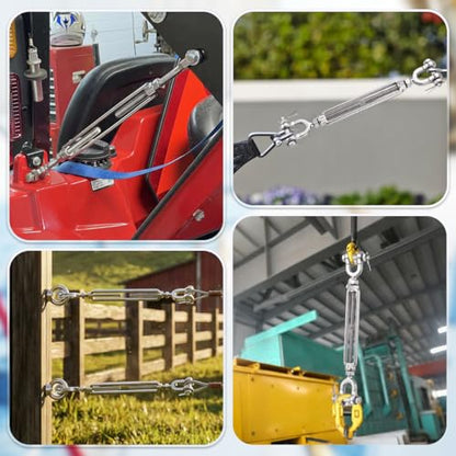 3/8 Turnbuckle Heavy Duty 304 Stainless Steel Turnbuckle Tensioner, 3200 lbs Working Load Limit, Jaw and Jaw Turnbuckles for Cables Wire Shade Sail Deck Tractor Ground Anchor - size: 3/8"(M10)-1PCS