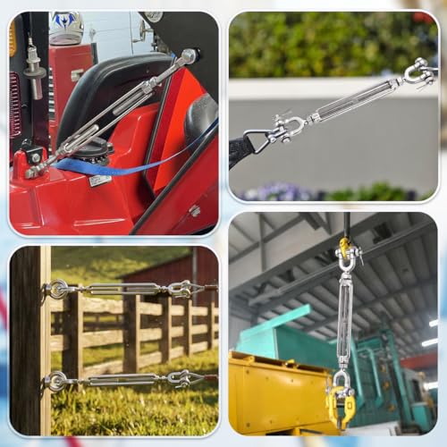 3/16 Turnbuckle Heavy Duty 304 Stainless Steel Turnbuckle Tensioner, 660 lbs Working Load Limit, Jaw and Jaw Turnbuckles for Cables Wire Shade Sail Deck Tractor Ground Anchor (2PCS) - size: 3/16"(M5)-2PCS