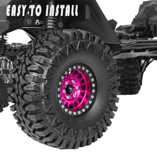 RC 1.9in Beadlock Wheels and Tires for 1/10 TRX4,Axia1 SCX10 II 90046 SCX10 III,D90 RC Crawler Car,Alloy 1.9in rc Beadlock Rims,Soft Rubber 1.9in rc Beadlock Tires,4pcs,Pink - color: Pink(4pcs)