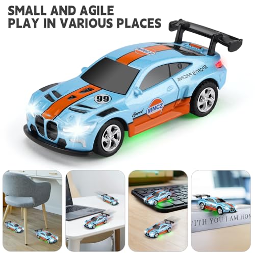 SASBSC Mini RC Toy Cars for Boys Kids Adults, 2.4GHz APP Remote Control Car with Lights and 3 Speed Modes, 1/64 Race Toy Car Rechargeable for Boys Ages 5-7 8-12,Birthday Gifts for Kids - color: Blue
