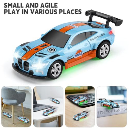 SASBSC Mini RC Toy Cars for Boys Kids Adults, 2.4GHz APP Remote Control Car with Lights and 3 Speed Modes, 1/64 Race Toy Car Rechargeable for Boys Ages 5-7 8-12,Birthday Gifts for Kids - color: Blue