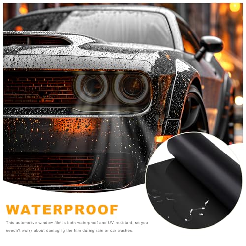Car Headlight Vinyl Film, 48"×11.8" Self-Adhesive Car Headlight Tint Sticker with Squeegee & Cutter, Waterproof Wrap Film Roll for Vehicle Headlights Taillights Fog Lights (Matte Black) - color: Matte Black