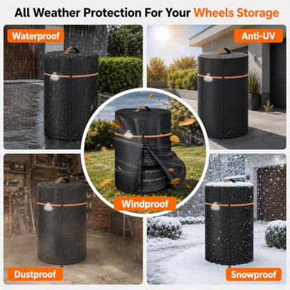 Wheel Cover,Durable 420D Oxford Tire Storage Cover with Waterproof Zipper and Reflective Handle,Easy to Put on,Large Tire Covers for Storage,Indoor/Outdoor Use(Holding 4 Tires Within 32 Inch Diameter) - size: 33"D x 47"H