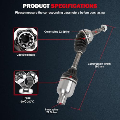 CCIYU Front Right CV Axle Drive Shafts for Chrysler Town & Country | CV Axle Shaft Assembly for Dodge Grand Caravan 2008-2020 & for Volkswagen Rout- 2009-2011 & for Ram C/V 2012-2015 60-3639 - size: 17-5799