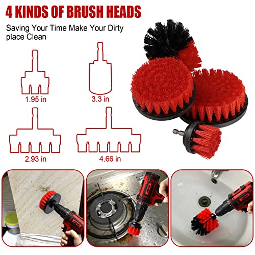 18 PCS Car Cleaning Tools Kit, Car Detailing Brush Set with Driller Attachment Set, Car Wash Kit, Car Cleaning Brushes for Cleaning Interior, Exterior, Wheels, Etc. (Red)