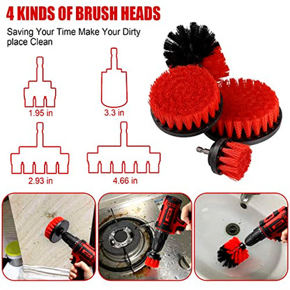 18 PCS Car Cleaning Tools Kit, Car Detailing Brush Set with Driller Attachment Set, Car Wash Kit, Car Cleaning Brushes for Cleaning Interior, Exterior, Wheels, Etc. (Red)