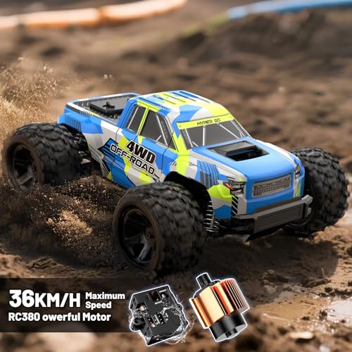 RC Cars 1:18 Scale 4WD Off-Road Fast Monster Truck, 36KPH High Speed Remote Control Car, Oil-Filled Shocks, Dual Body Shells, Portable for Outdoor Fun, 7.4V 1500mAh Batteries, 2.4GHz RC Truck