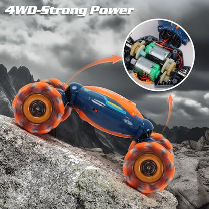 Gesture Sensing RC Stunt Car - Boys Girls Toys Age 6-8-12, 4WD Hand Controlled Remote Control Twist Car with Light & Music,Cool Birthday presents and Ideas Gifts for Kids Age 6 7 8 9 10 11 12 YearsOld | with Light & Music, Boys Girls Toys Age 6-8-12，Cool