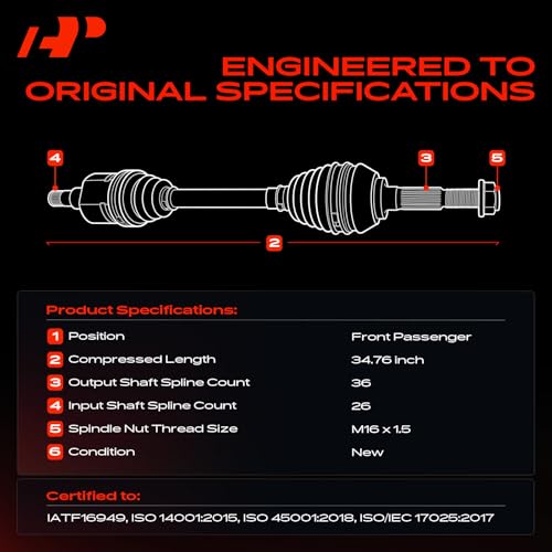 A-Premium Front Right Passenger Side CV Axle Shaft Assembly | Compatible with Volkswagen Jetta 2005-2018 CC Golf SportWagen Passat CC Rabbit, Replace# 1K0407272EF 1K0407272GE - style: Front Passenger Side