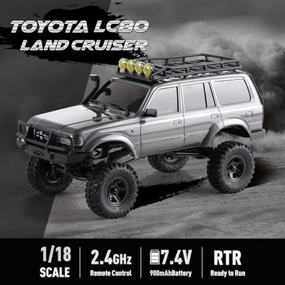 FMS FCX18S 1/18 Land Cruiser LC80 S Toyota RC Rock Crawler RTR 4x4 Off-Road Waterproof RC Trucks All Terrains RC Car with 45min Play time,Portal Axles,LED Lights for Adults and Beginner(Gray) - color: Gray