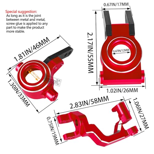 RC Carbon Fibre Aluminum Rear Hubs Front Steering Block Knuckles & C-Hubs Caster Blocks Upgrades Parts for 1/10 Senton/Granite 3S Blx & Mega 550,Vorteks 3S Blx,Big Rock 3s BLX.Red - color: Red(for 1/10)