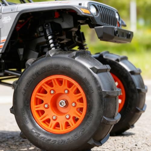 Pre-Glued Sand & Snow Paddle Wheel & Tire Set for 1/10 RC Truck Fits Slash, Arrma Fury/Senton, Tekno SCT410, HSP 94155, 117 x 45.5 mm, 12/14/17 mm Hex, 4 pcs, Orange - color: Orange