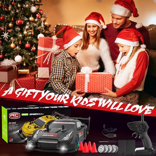 RC Drift Car 1:20 Scale Remote Control Cars 2.4GHz 4WD High Speed RTR Racing Vehicle with LED Lights 2 Rechargeable Batteries and Drifting Tires Racing Sport Toy Car for Adults Kids Boys Girls - color: Black