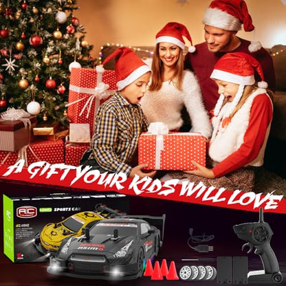 RC Drift Car 1:20 Scale Remote Control Cars 2.4GHz 4WD High Speed RTR Racing Vehicle with LED Lights 2 Rechargeable Batteries and Drifting Tires Racing Sport Toy Car for Adults Kids Boys Girls - color: Black