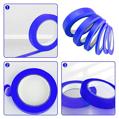 6 Rolls Fine Line Tape 1/16, 1/8, 1/5, 2/5, 1/2, 3/4 Inch x 55 Yard Fineline Masking Tape Painter Adhesive Automotive for DIY Car Auto Paint (Blue, Mixed Sizes) - color: Blue, size: Mixed Sizes