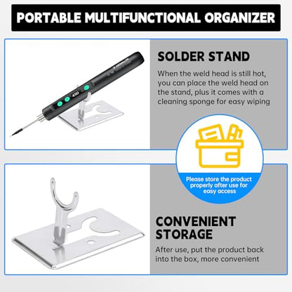Portable Wireless Soldering Kit—Features a 1100mAh rechargeable USB-C soldering pen LCD screen for adjustable temperature settings. home appliance repairs and DIY projects. 8-second rapid heat-up.