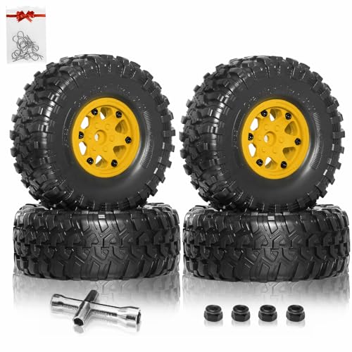REDSPIDER 2.2 Beadlock Wheels and Tires（4pcs）Plastic wheels with lightweight design，All terrain tires.for 1:10 RC Axial SCX10 Canyon Trail 105Rims TRX4 TRX6(Yellow) - color: Yellow
