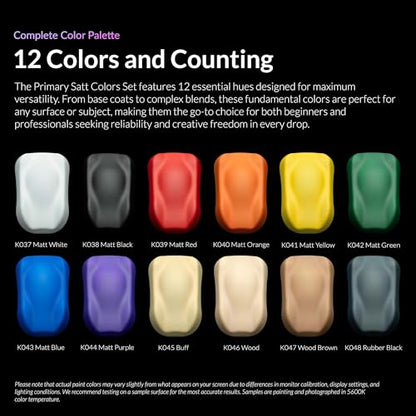 Gaahleri Kaleido Primary Matt 12-Color Set Water-Based Acrylic Airbrush Paint Kit for Scale Models, Gundam, Mecha, Cars & Miniatures – Pre-Thinned, High Gloss, Fast-Drying, with Thinner & Cleaner - color: 12 Primary Matt Colors Set