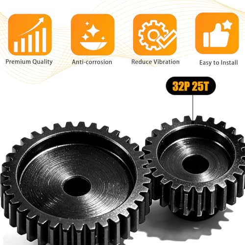 32P 25T RC Car Gear Set | 45# Steel Black Oxide | 5mm Bore +0.03mm | Precision Engineered Motor Pinion Gear Compatible with Traxxas/ARRMA/HPI/Kyosho (3-Pack with M4 Set Screws) - style: 3Pcs 25T