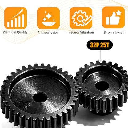32P 25T RC Car Gear Set | 45# Steel Black Oxide | 5mm Bore +0.03mm | Precision Engineered Motor Pinion Gear Compatible with Traxxas/ARRMA/HPI/Kyosho (3-Pack with M4 Set Screws) - style: 3Pcs 25T