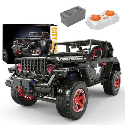 RC Off-Road SUV Wrangler Black Warrior Building Kits, 1/8 Scale Truck Car | with Remote Control Lights, Challenge Building Blocks Vehicle Gift for Technical Enthusiasts Adults & Teens Age 14+ (2272PCS)