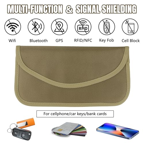 2PCS Faraday Bag for Phones and Car Keys, Keyless Entry RFID Signal Blocking Bag Key Fob Protector, Anti-Theft Faraday Pouch for Cell Phone Privacy Protection, Signal Shielding (Khaki) - color: Khaki
