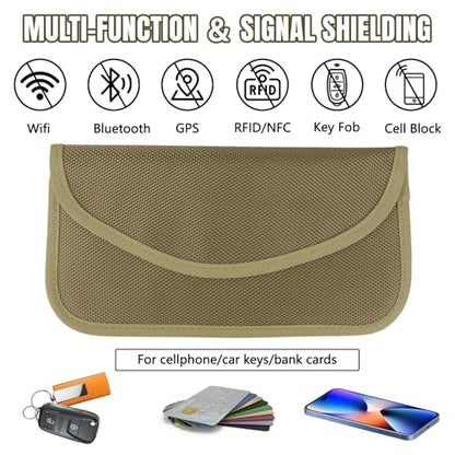 2PCS Faraday Bag for Phones and Car Keys, Keyless Entry RFID Signal Blocking Bag Key Fob Protector, Anti-Theft Faraday Pouch for Cell Phone Privacy Protection, Signal Shielding (Khaki) - color: Khaki