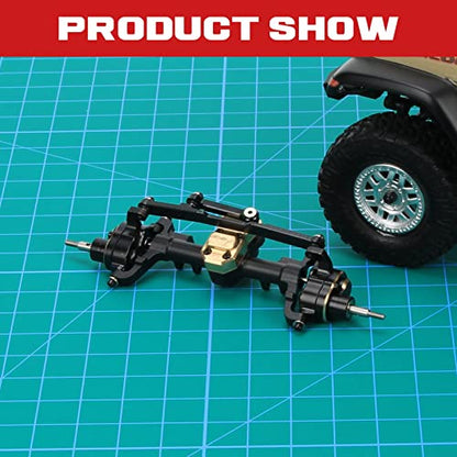 RCAWD Front Portal Axle Set for Axial SCX24 Upgrades Housing with Steel Gears& Brass Worm Gears& Brass Third Member Housing& Brass Hex, Aluminum Hop Ups Parts #AXI31609 Black